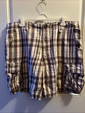 Mossimo Supply Co. Brown and White Plaid Cargo Shorts